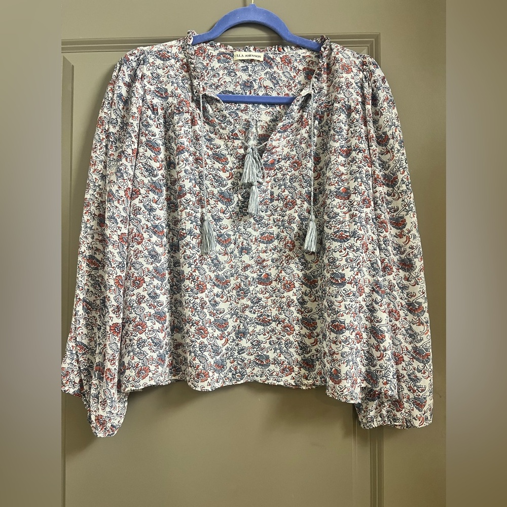 Ulla Johnson 100% Silk Floral Long Sleeve Blouse Top Size 4